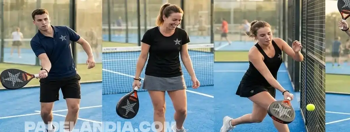 Paleta de padel para principiantes con balance bajo y forma redonda sobre cancha argentina